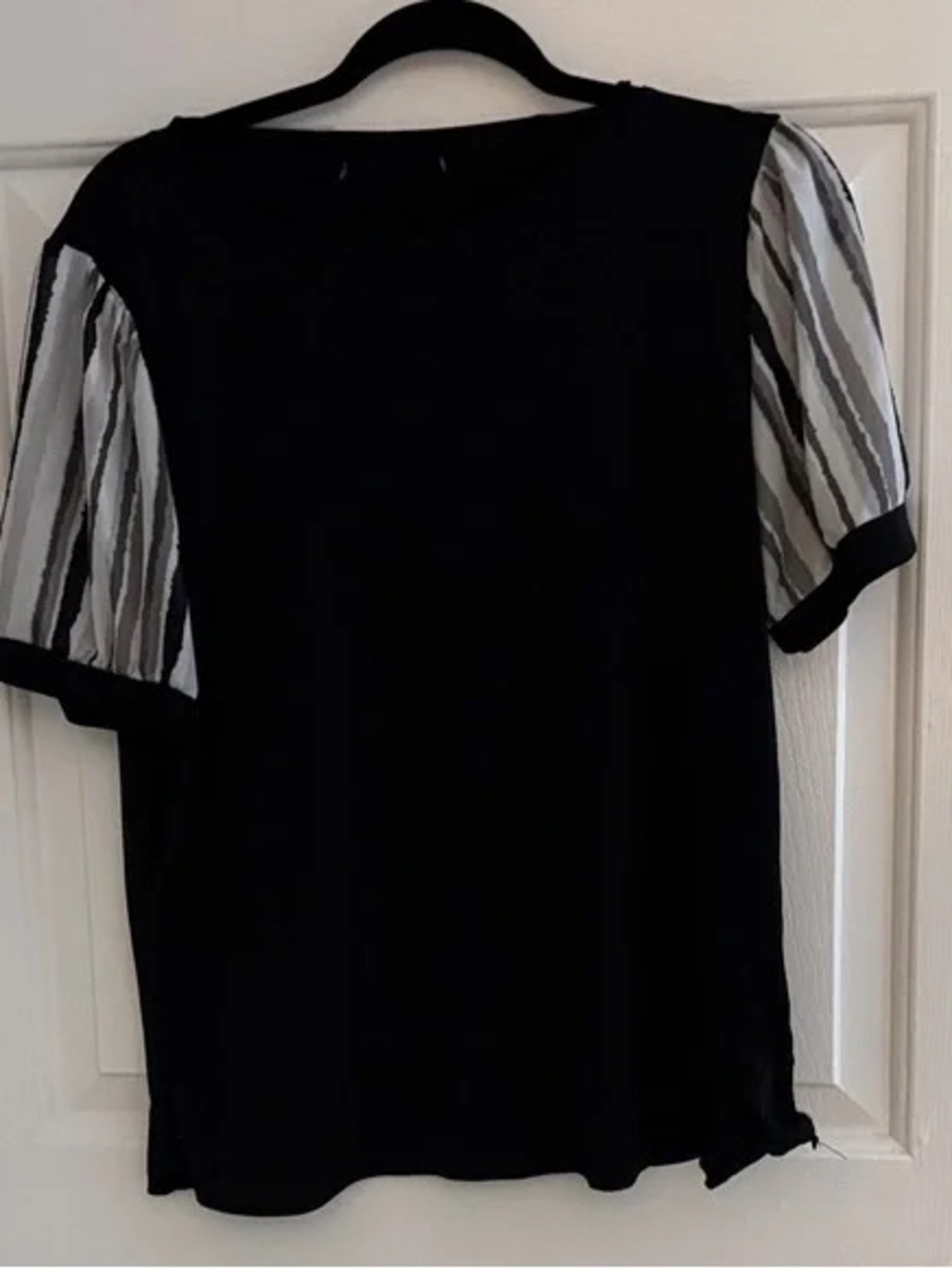 Black Men's Short Sleeve Shirt with Striped Sheer Sleeves